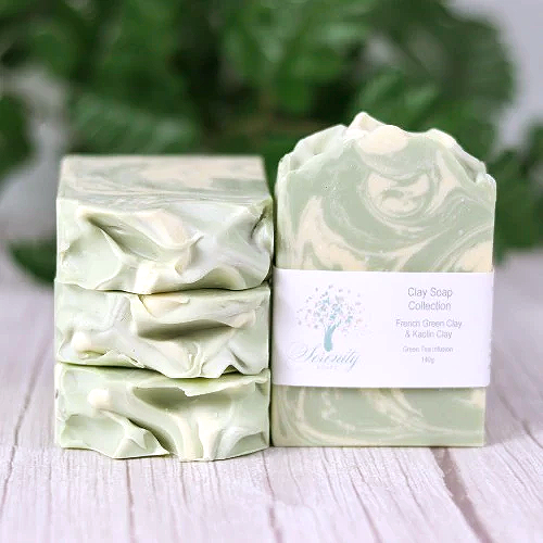 Clay Soap French Green with Kaolin Clay Swirl (150g)